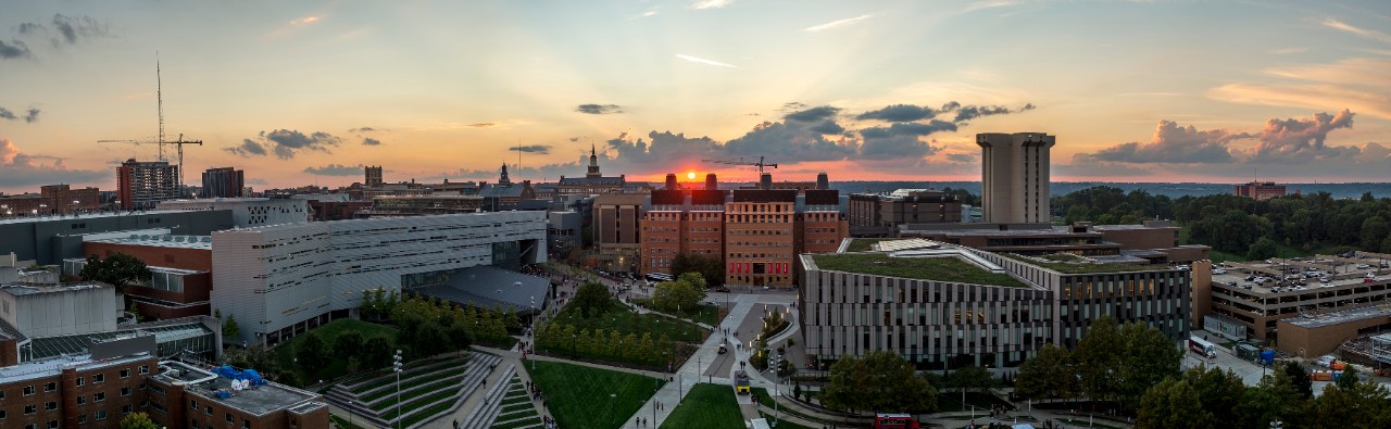 Mantei Center and campus from drone