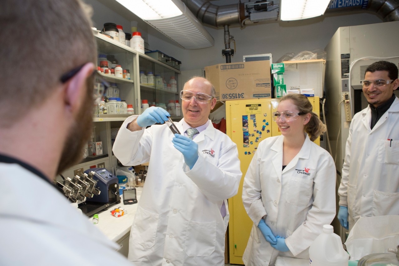 Dr. Dionysios D. Dionysiou, shown here in his Labs and at ERC. UC/ Joseph Fuqua II