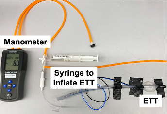 Experimental set up using an ETT to simulate the abdomen with various levels of internal pressure to simulate IAP