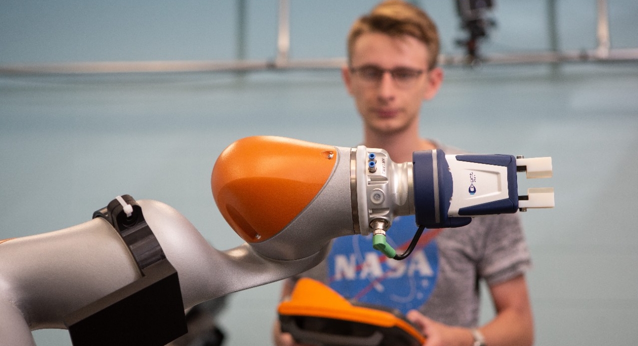 Student working in a robotics lab
