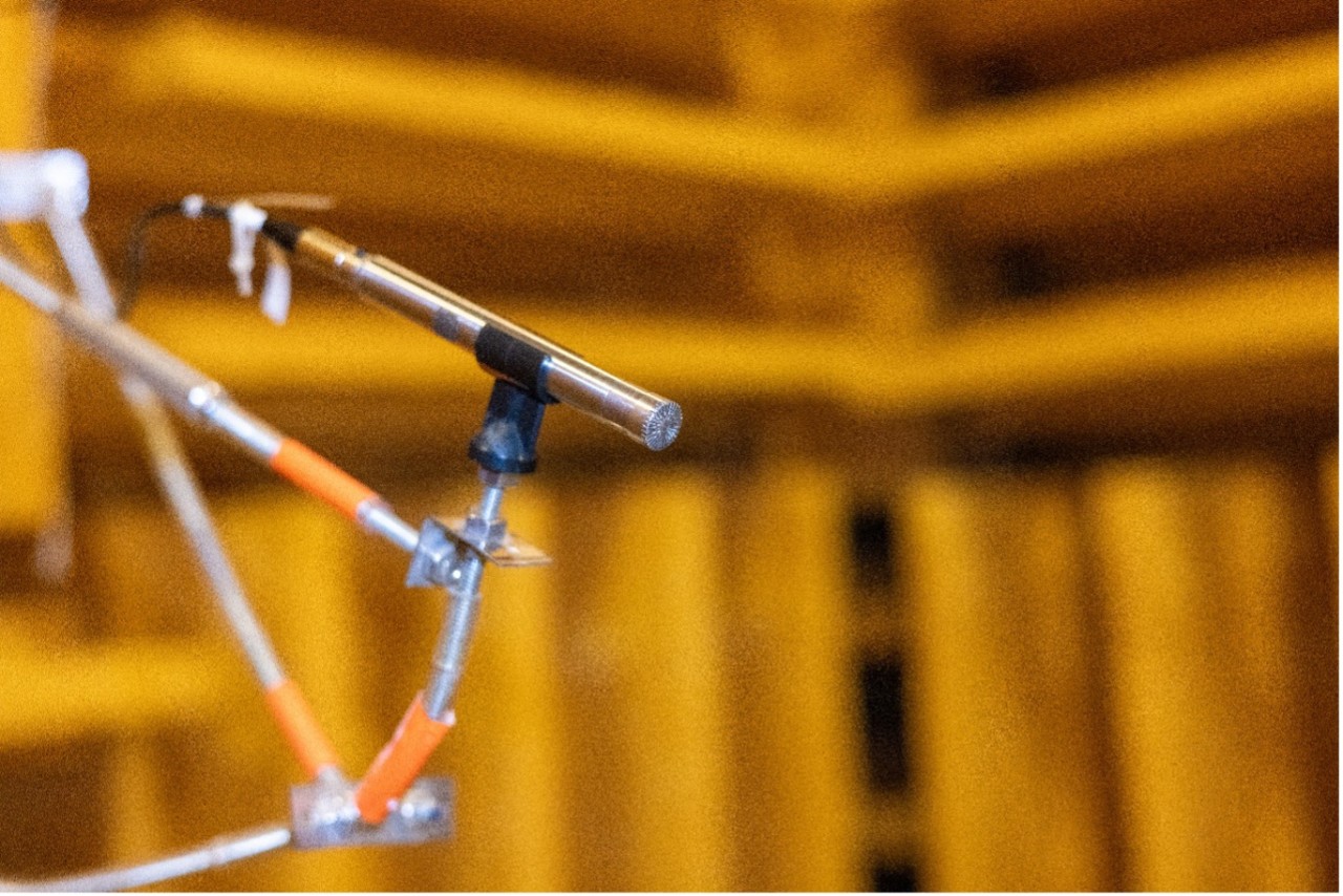 Close up of a piece of microphone equipment in the applied acoustics lab