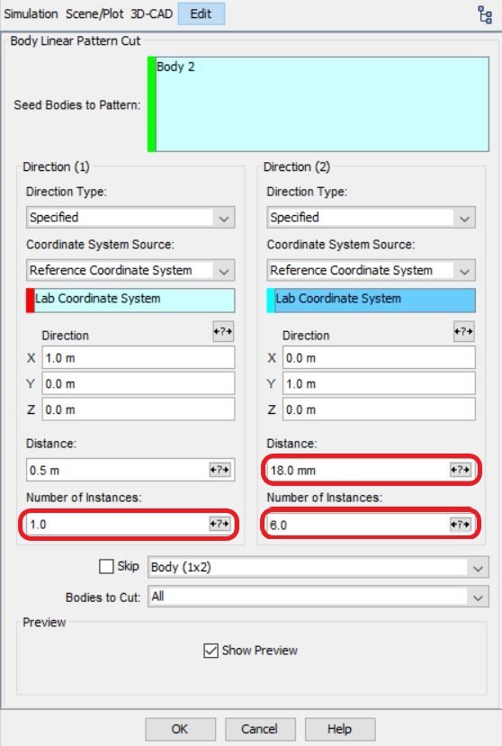 Parameters of linear pattern cut